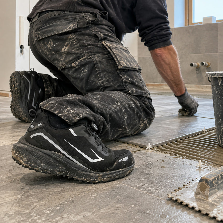 IconWorker Drift while kneeling to lay floor tiles