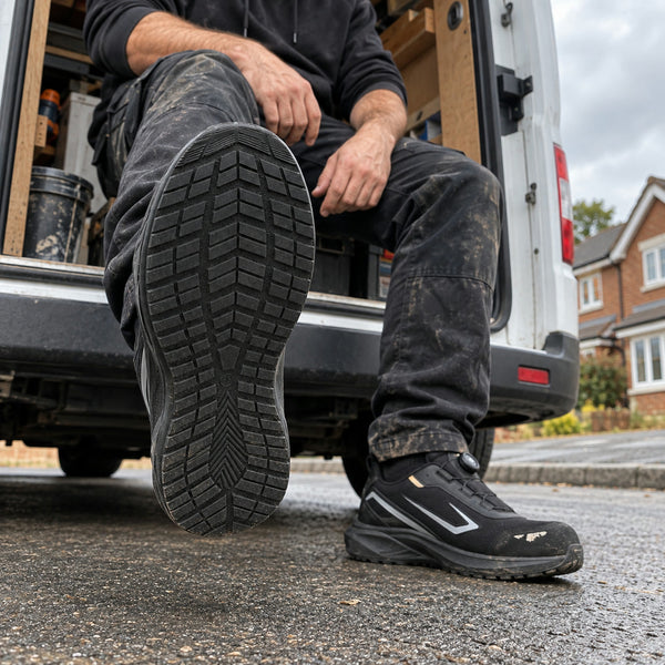 IconWorker Drift sole tread, sitting on the back of a van